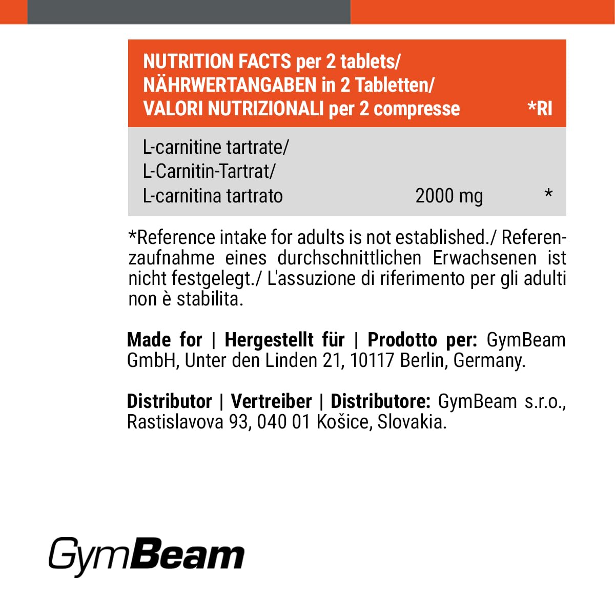 GymBeam L-Carnitina TABS 2000 mg 180 compresse vegane