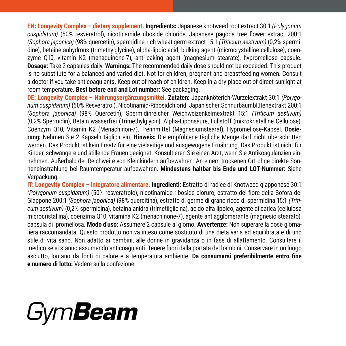 GymBeam Longevity Complex 90 cps coenzima Q10 ossa