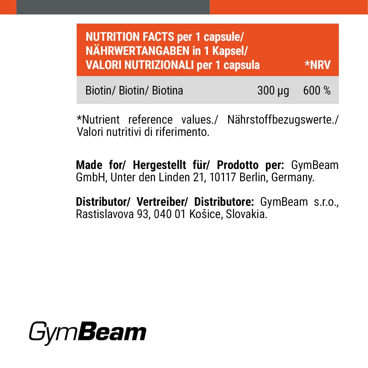 GymBeam D-Biotina 300 mcg 60 capsule integratore capelli vegano