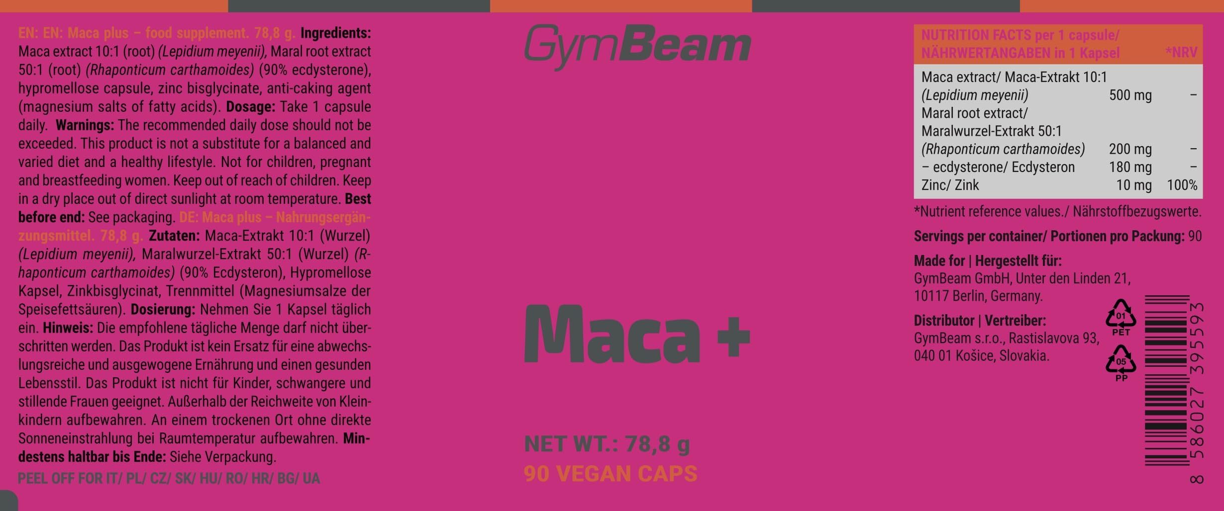 GymBeam Maca Plus Ecdysterone Zinco Capsule Vegane Energia