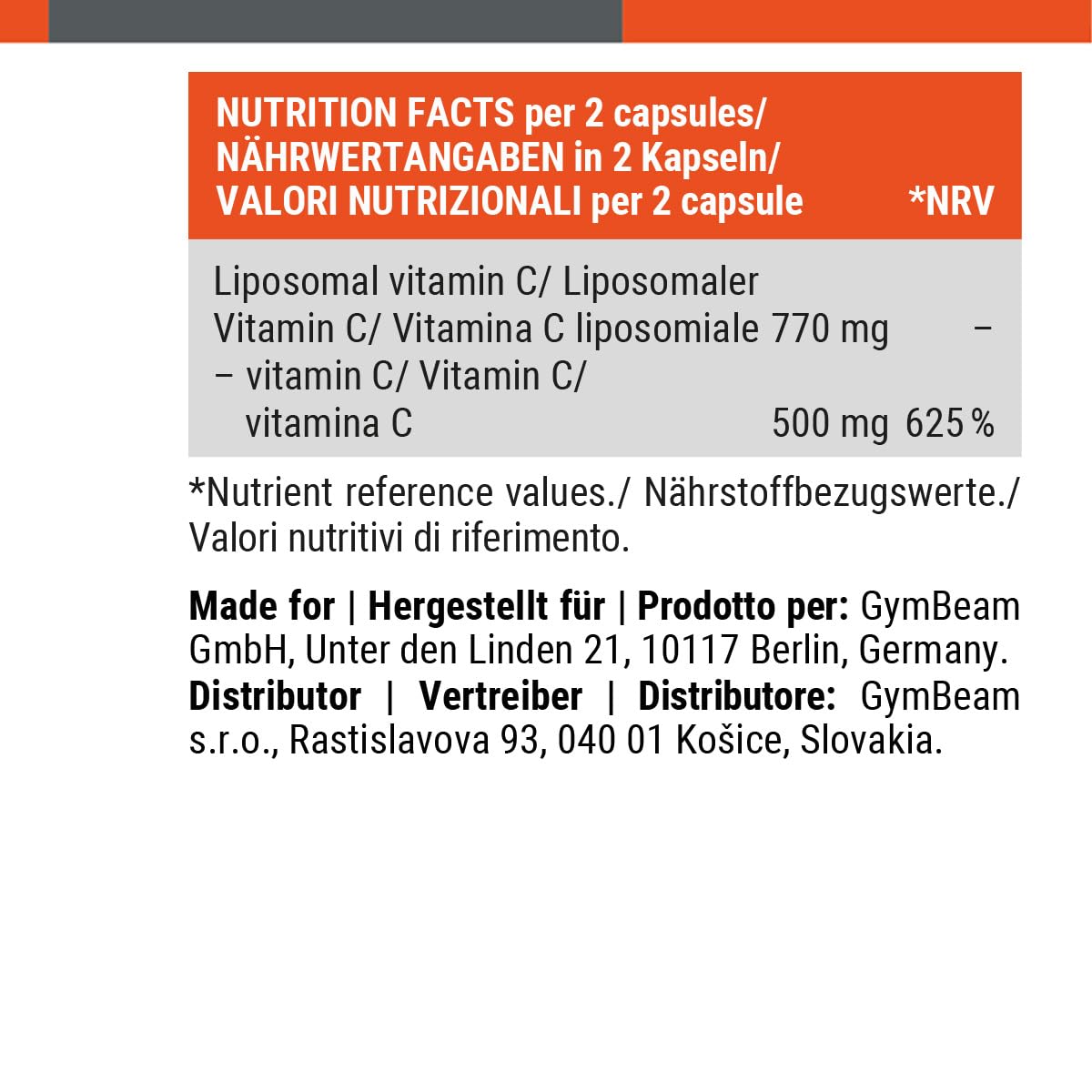 GymBeam Vitamina C Liposomiale 500 mg Capsule Vegane