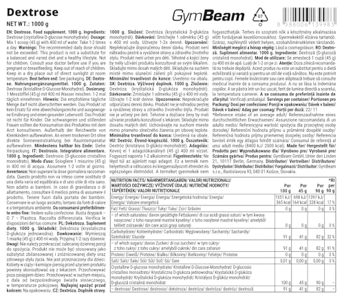 GymBeam Destrosio Polvere Glucosio Energia Immediata Vegano