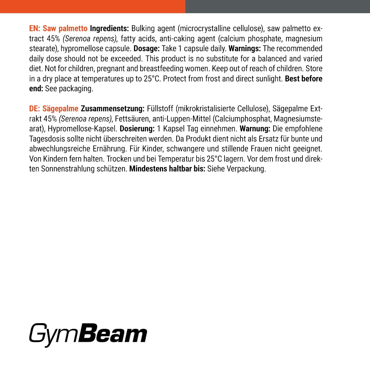 GymBeam Palmetto della Florida 150 mg capsule 90 pz uomo