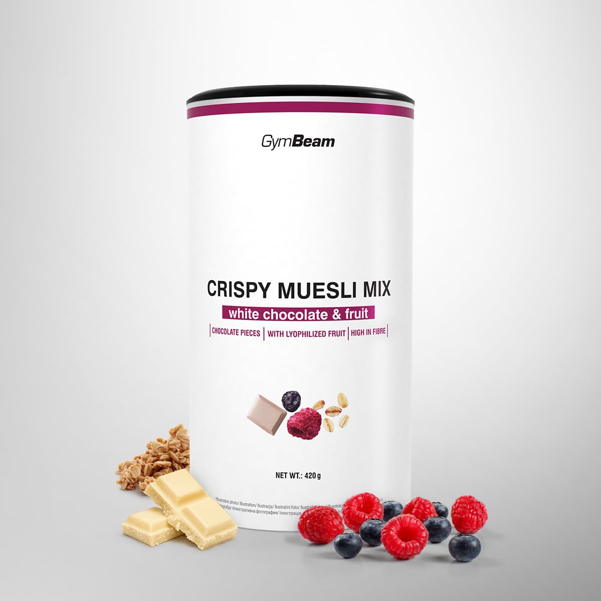 GymBeam Crispy Muesli Mix Cioccolato Bianco Frutta 420g