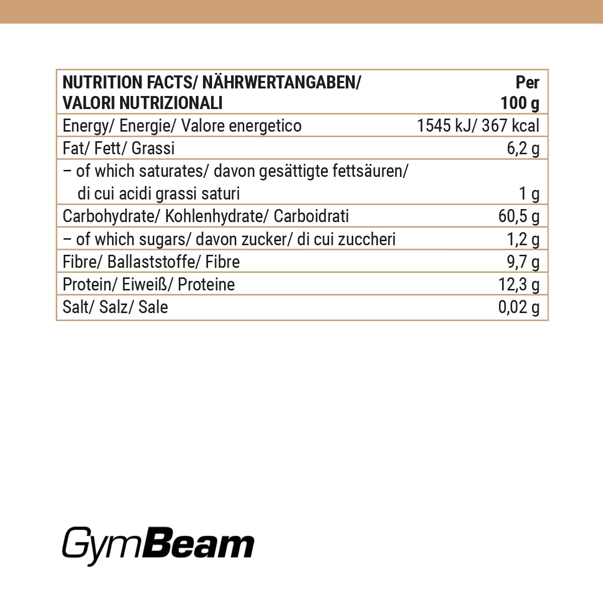 GymBeam Fiocchi di Avena Fini Senza Glutine 500g Fibre Proteine