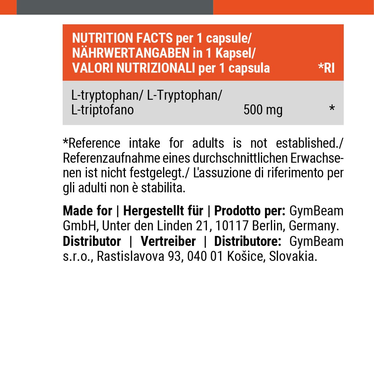 GymBeam Triptofano L-Triptofano 500 mg capsule vegane umore