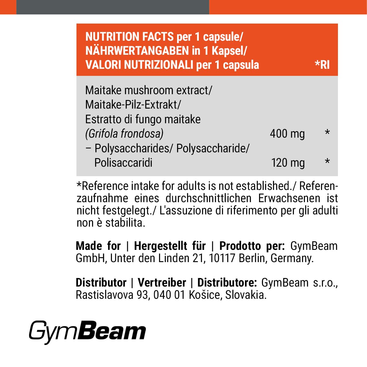 GymBeam Maitake Integratore 90 Capsule Vegano Polisaccaridi