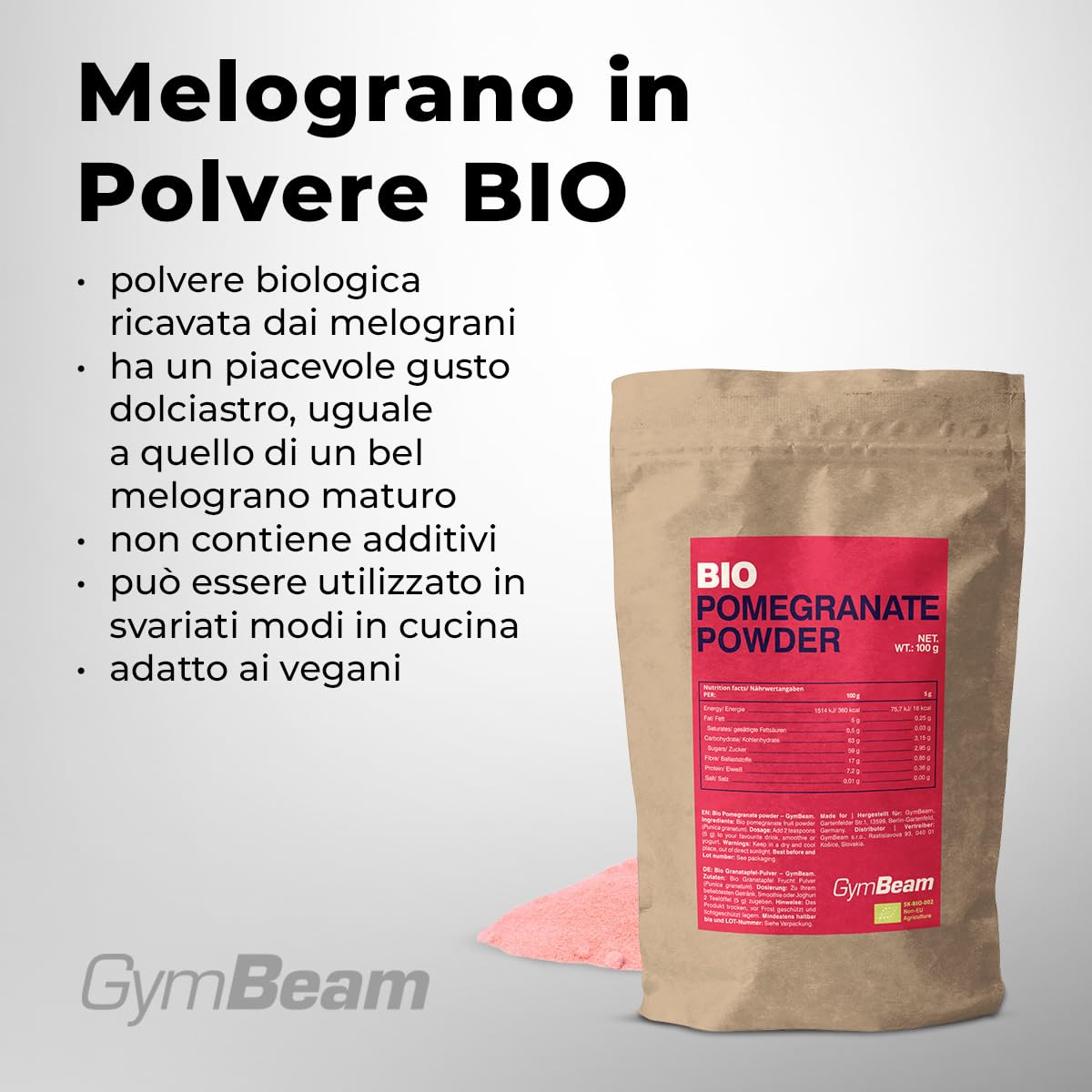 GymBeam Melograno in Polvere Bio 100 g Dolcificante Naturale