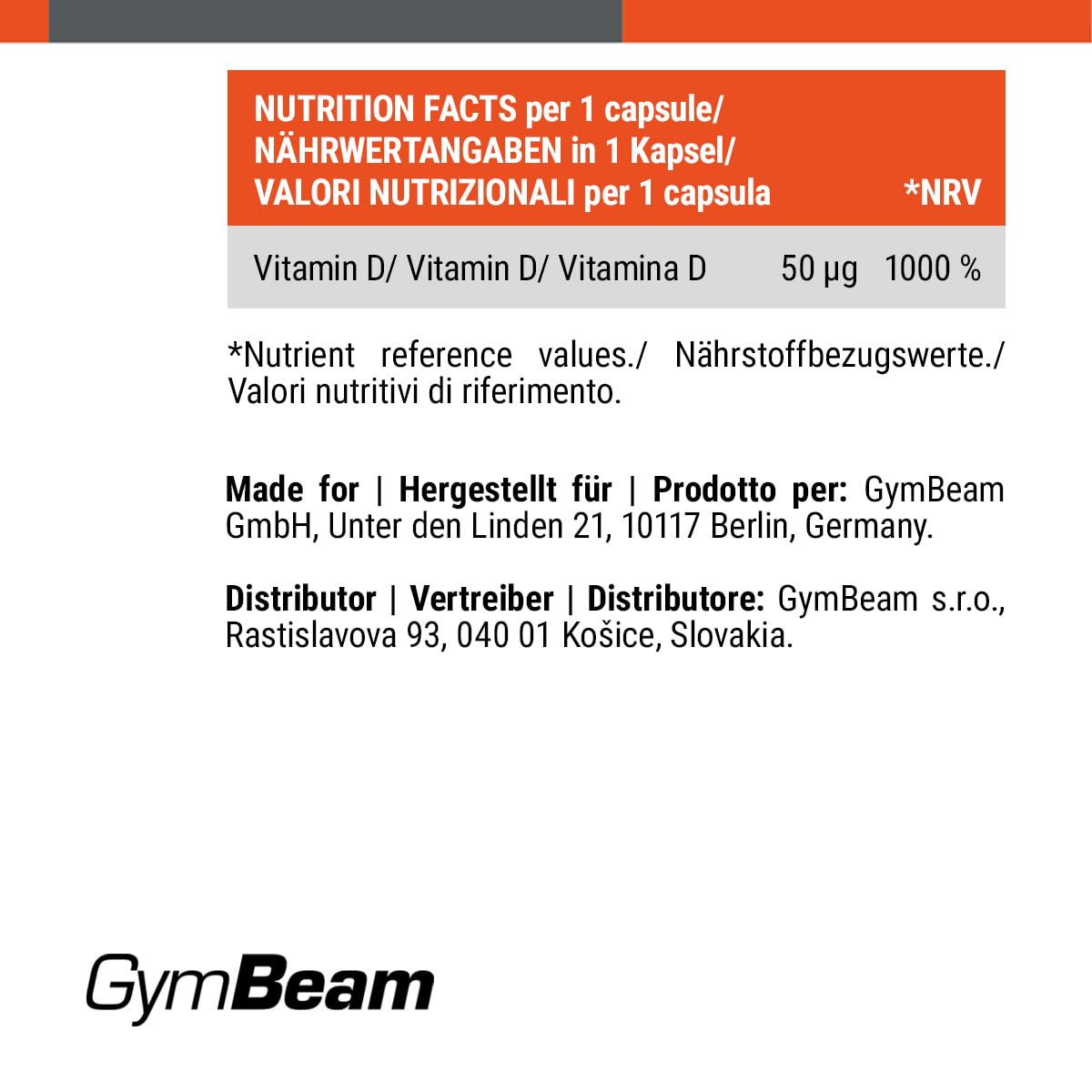 GymBeam Vitamina D3 2000 UI Capsule 60 cps ossa