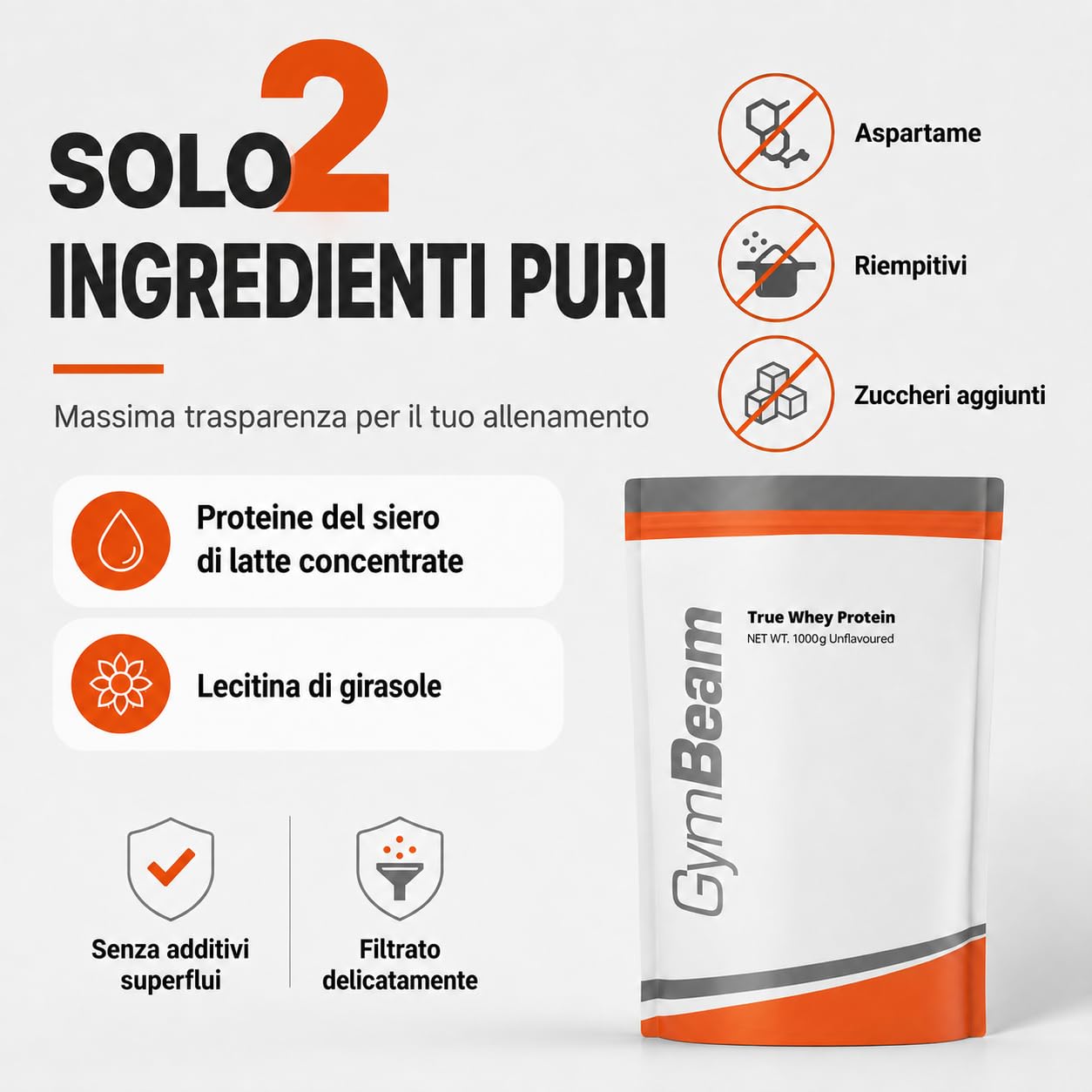 GymBeam True Whey Banana proteine whey 1000g muscoli