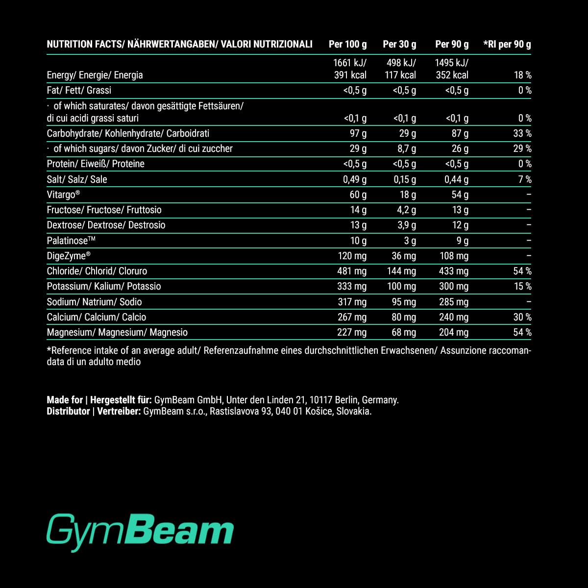 GymBeam FueCarb Carboidrati Vitargo Palatinose 1000 g Neutro