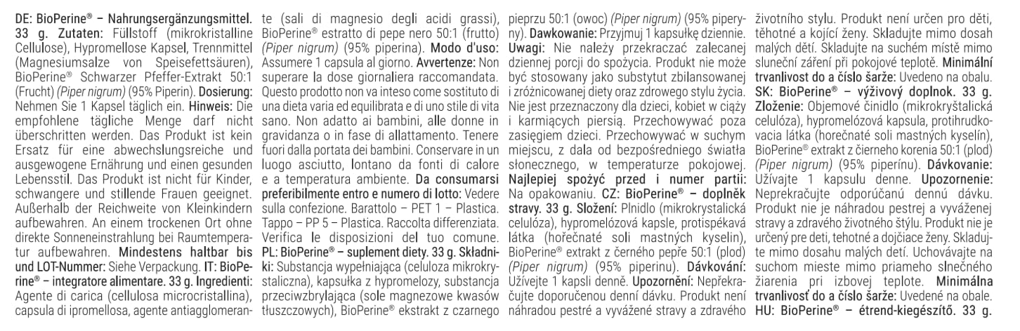 GymBeam Bioperine Integratore Pepe Nero 60 Capsule Piperina 95% Vegano