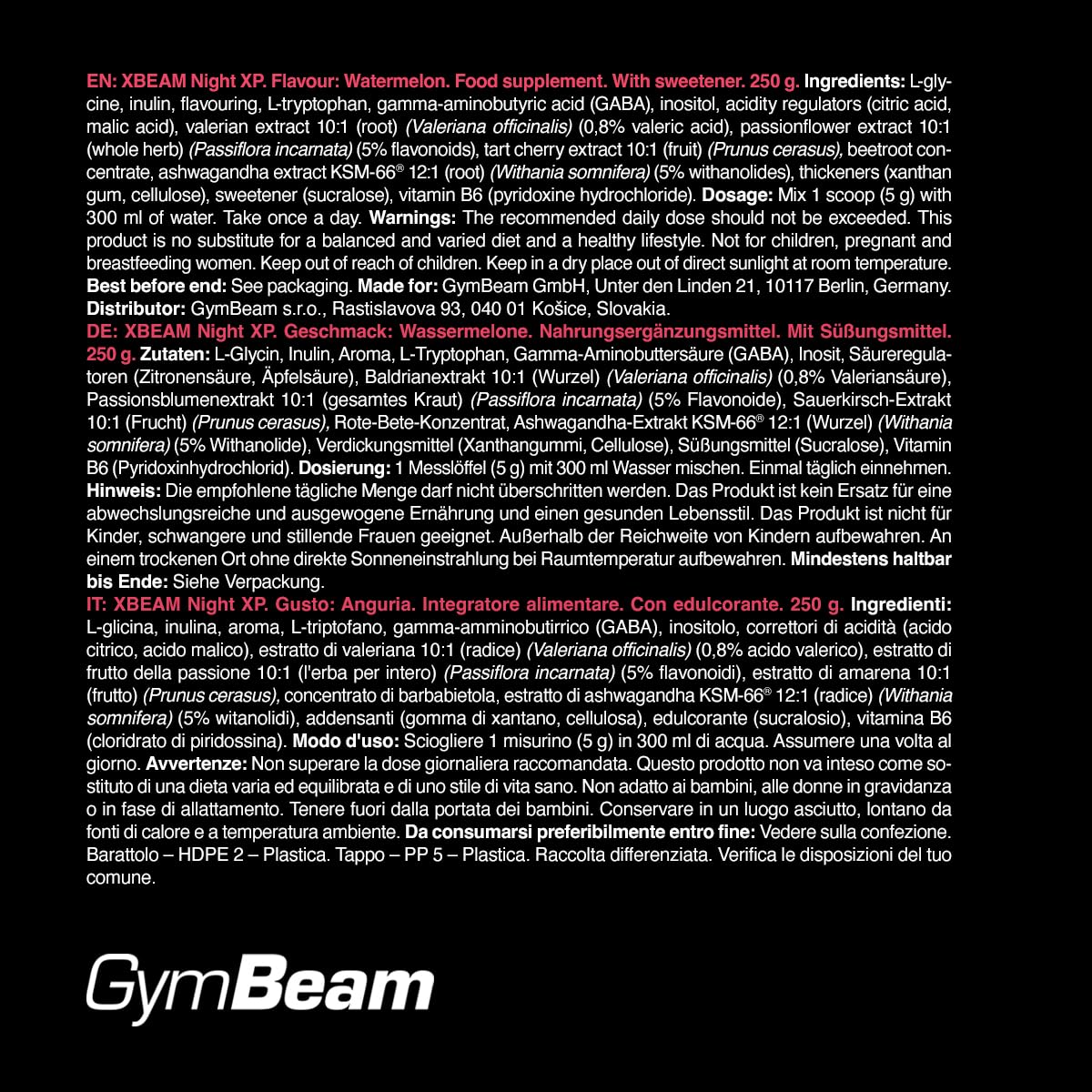 GymBeam XBeam Night XP integratore notte 250 g rilassante