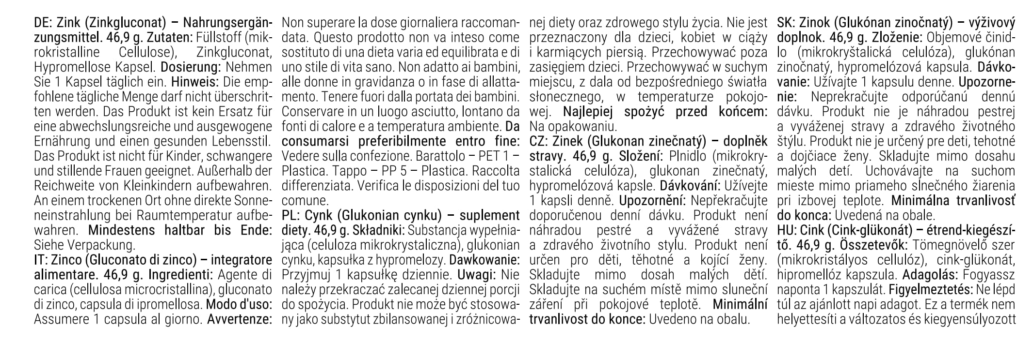 GymBeam Minerali Gluconato di Zinco Integratore Capsule Vegano