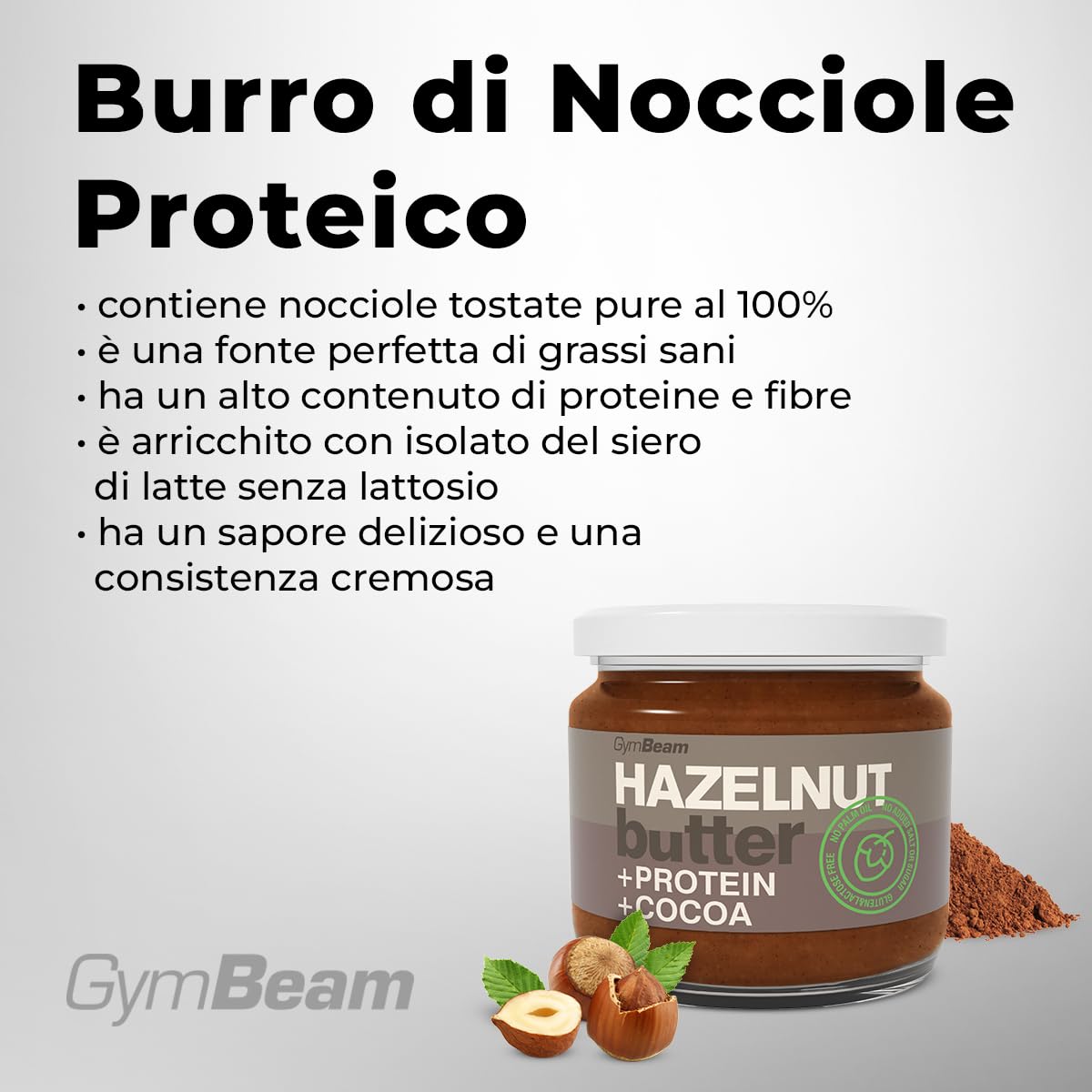 GymBeam Burro Nocciole 100% Crema Proteica 340 g Senza Lattosio