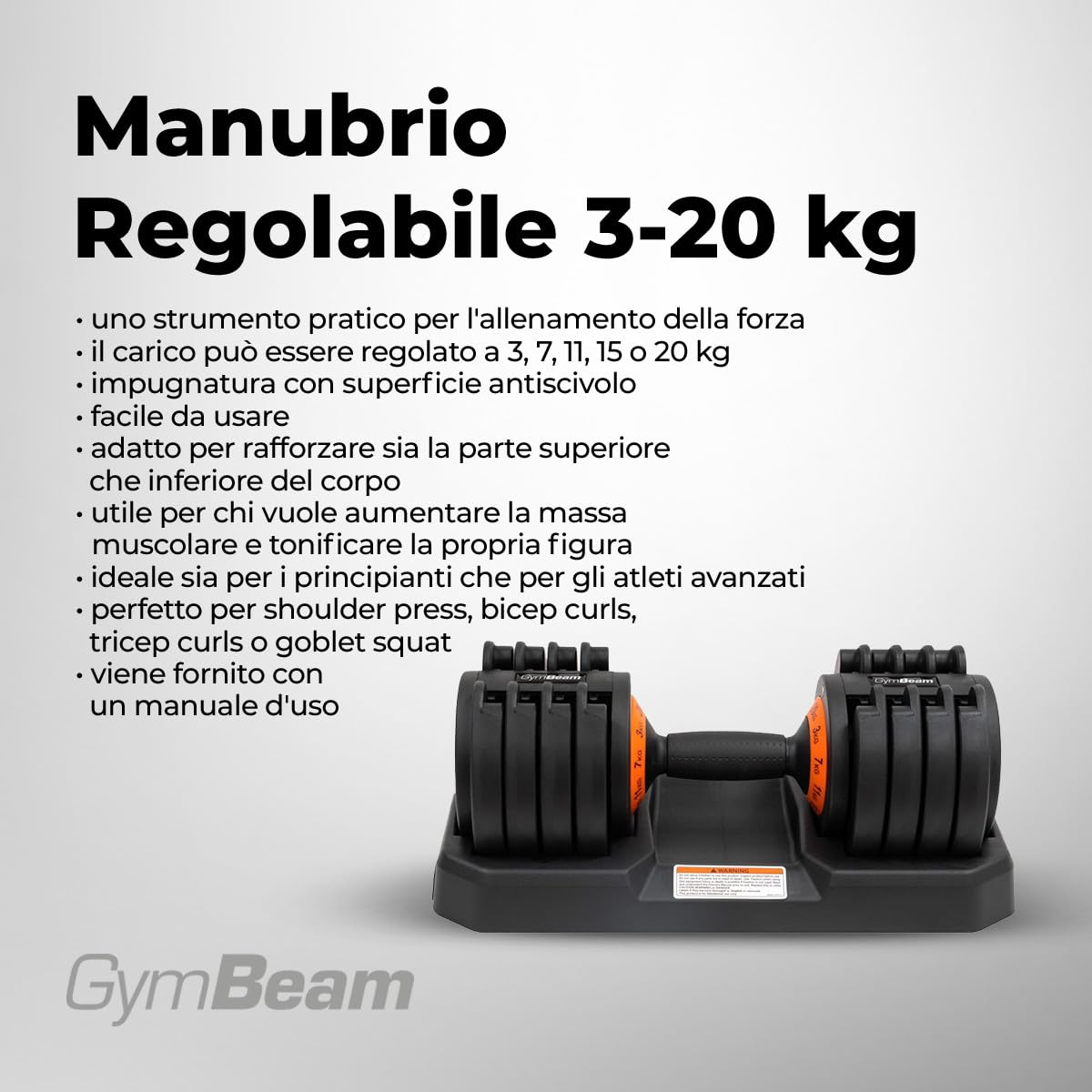 GymBeam Manubrio Regolabile 3-20 kg Antiscivolo Forza