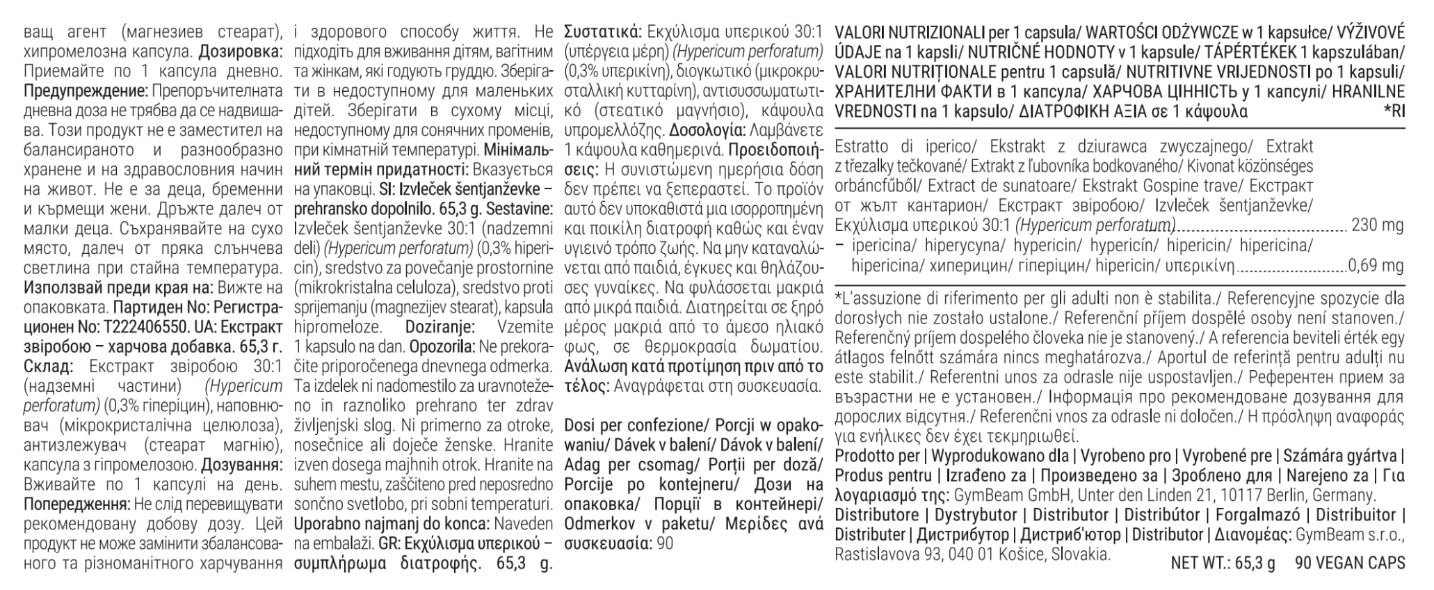 GymBeam Estratto di Iperico Integratore 90 Capsule Umore