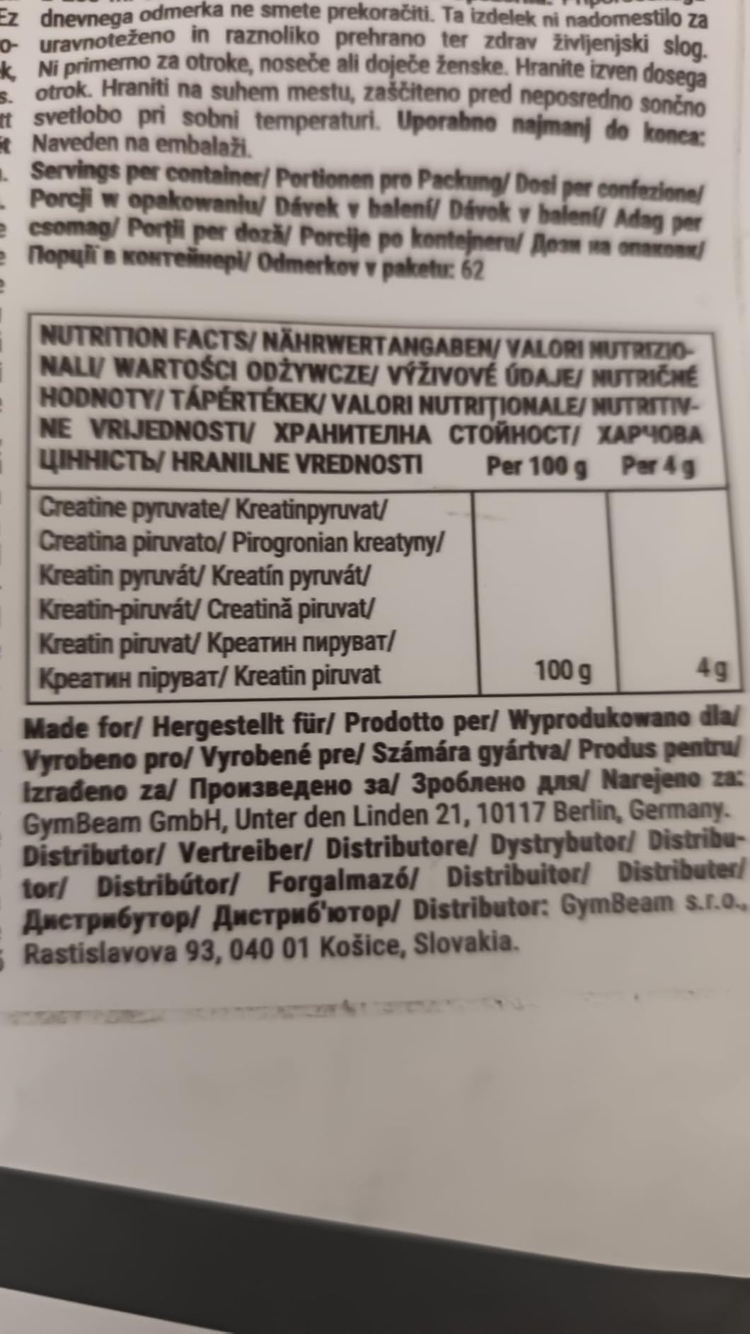 GymBeam Creatina Piruvato Monoidrato Polvere Forza