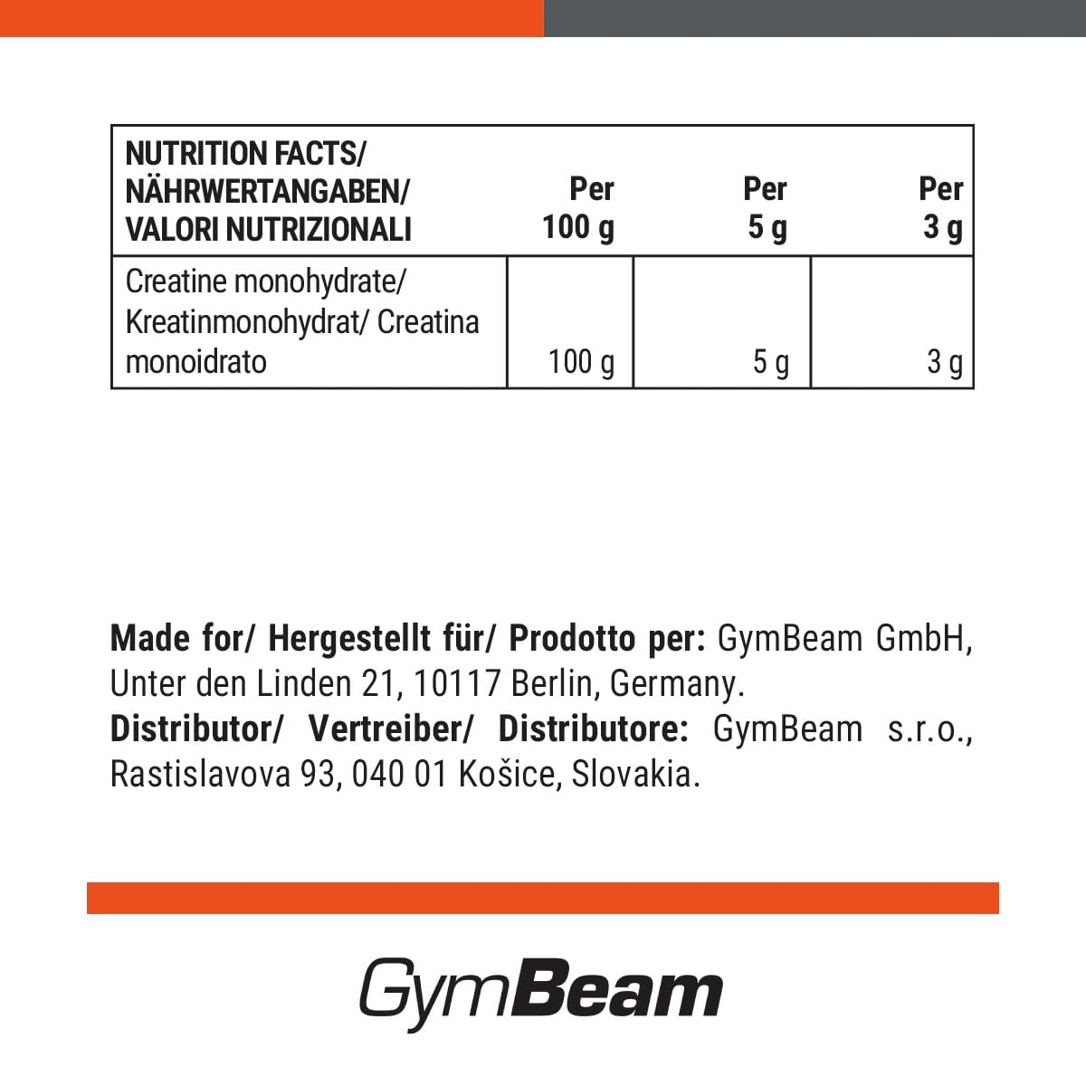 GymBeam Nutrizione Sportiva Creatina Monoidrata polvere 1000g neutra