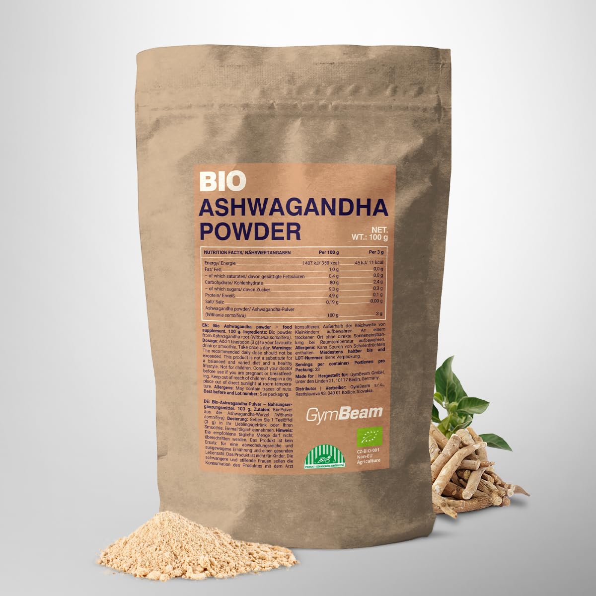 GymBeam Ashwagandha BIO Polvere 100g Adattogeno