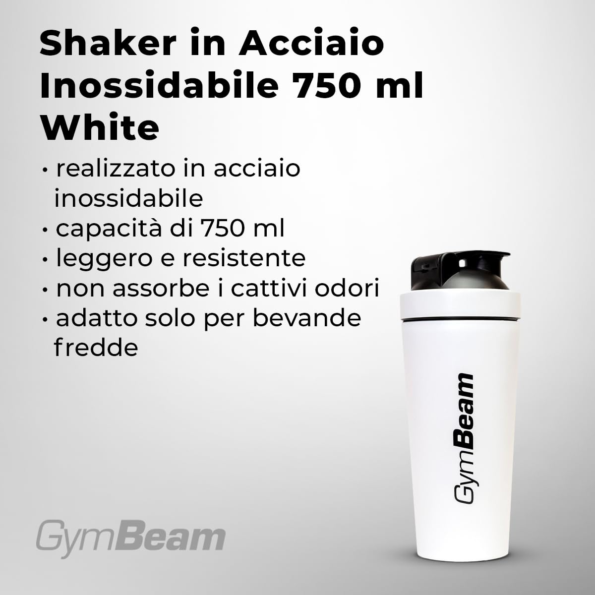GymBeam Steel Shaker Proteine 750 ml Bianco Acciaio