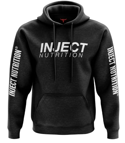 Inject Nutrition Felpe Felpa con Cappuccio Sportiva Felpa Nero Melange