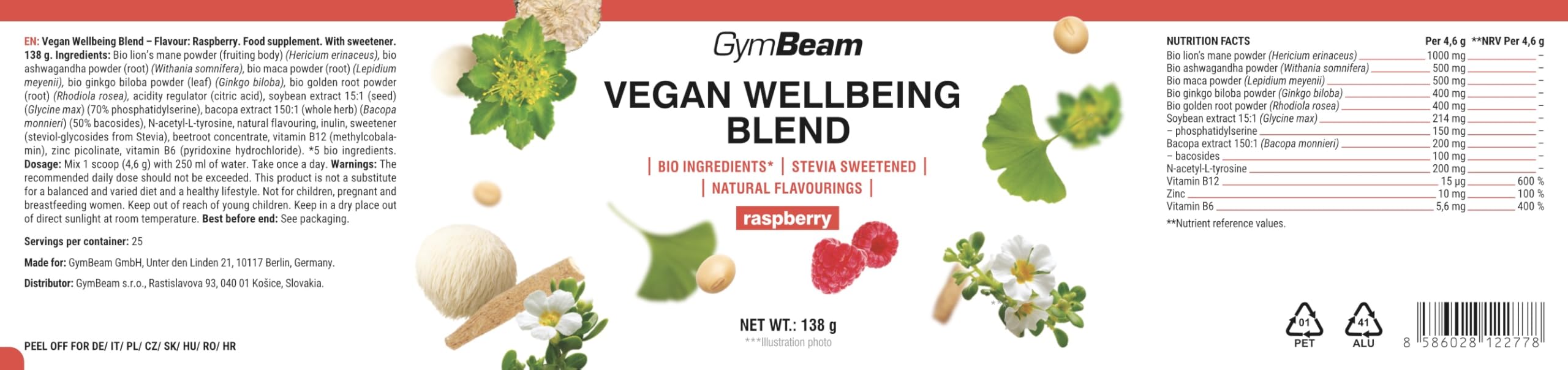 GymBeam Wellbeing Blend Nootropo Vegano Ashwagandha Polvere