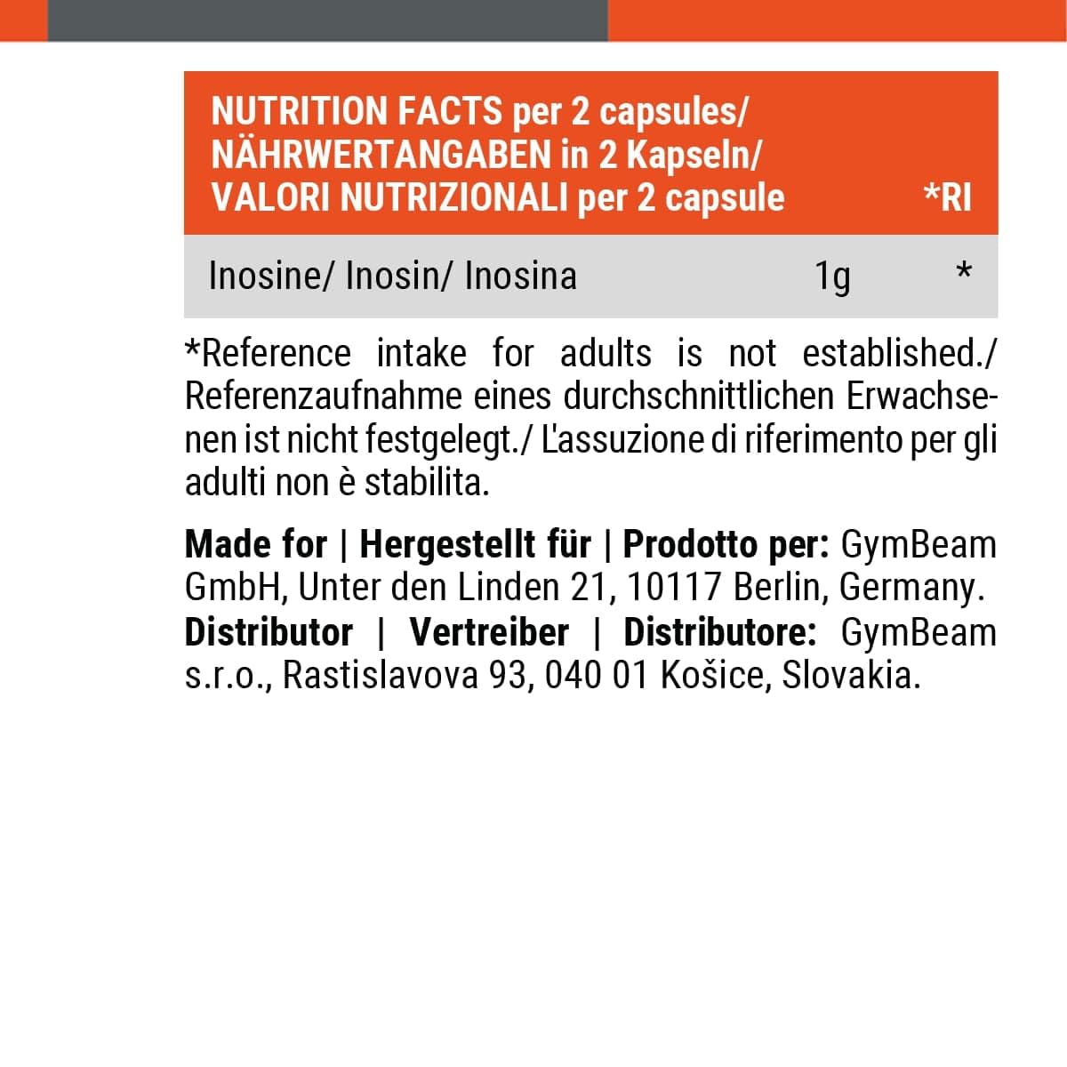 GymBeam Inosina Integratore 120 Capsule Pre-Workout