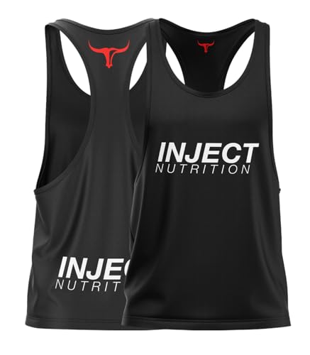 Inject Nutrition Canotte Canotta Nero Logo Rosso 100% Cotone