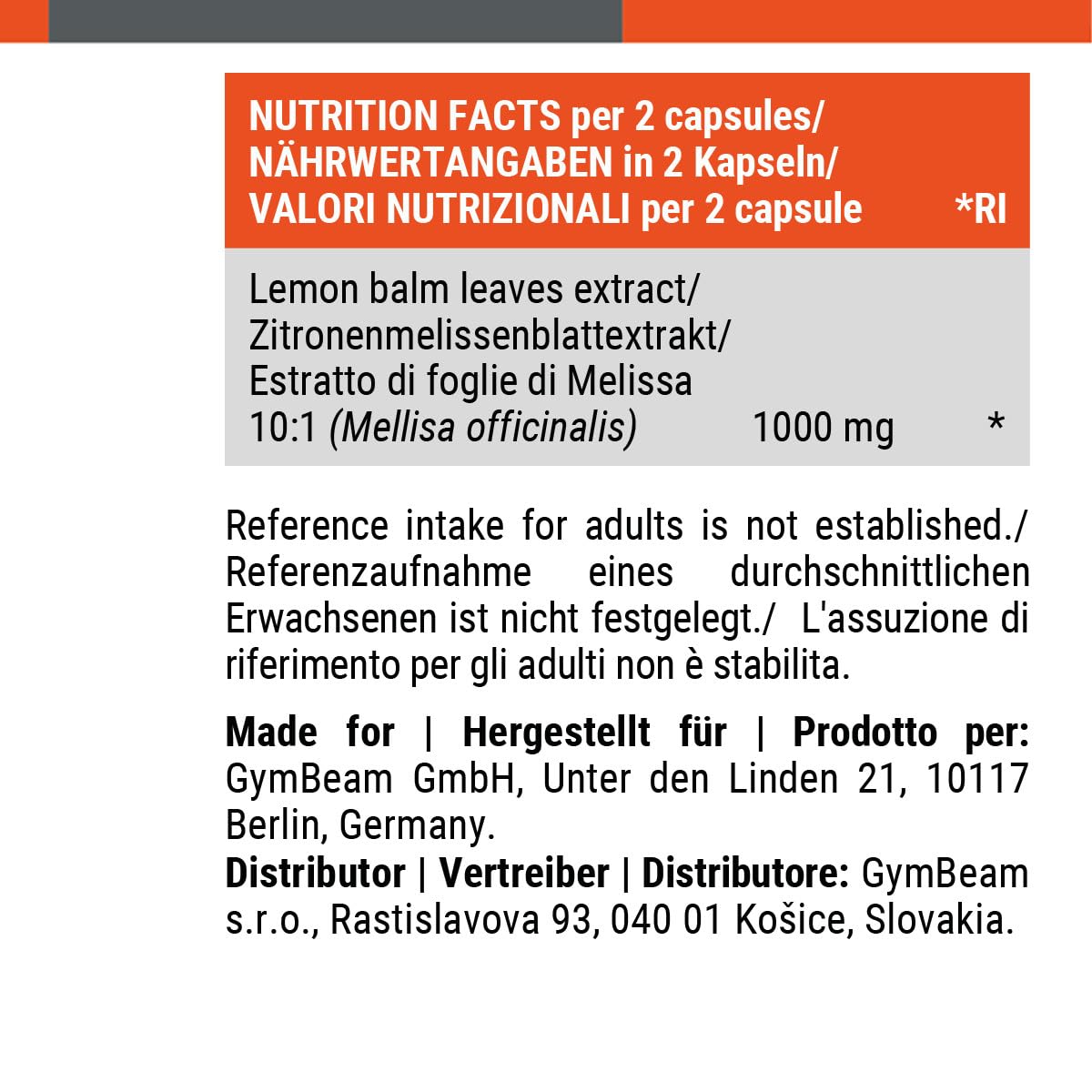 GymBeam Melissa 1000 mg Capsule Vegane 90 cps Relax