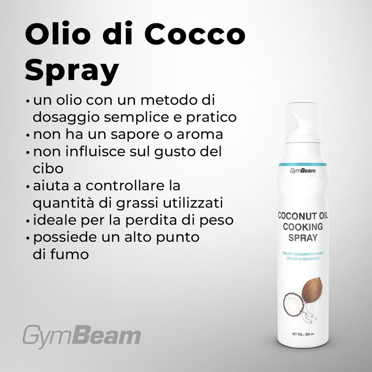 GymBeam Olio di Cocco Spray 200 ml Neutro Senza Glutine