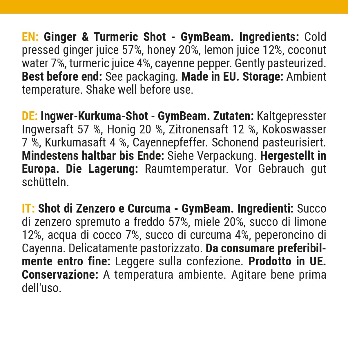 GymBeam Shot Zenzero Curcuma 9x50ml Limone Miele