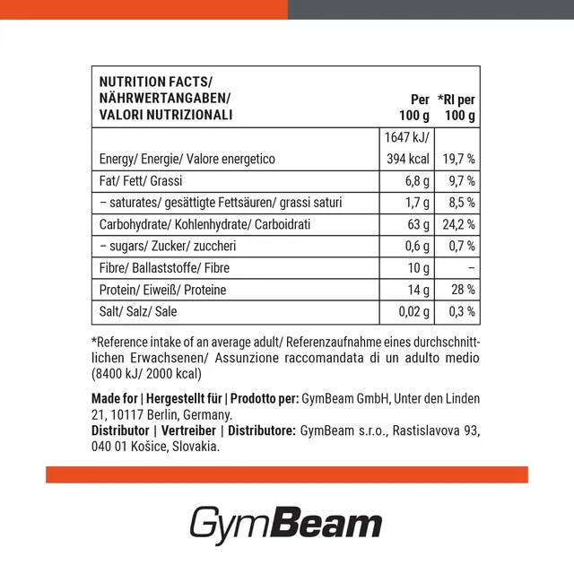 GymBeam Avena Istantanea 1000 g Farina Cioccolato Fibre Proteine