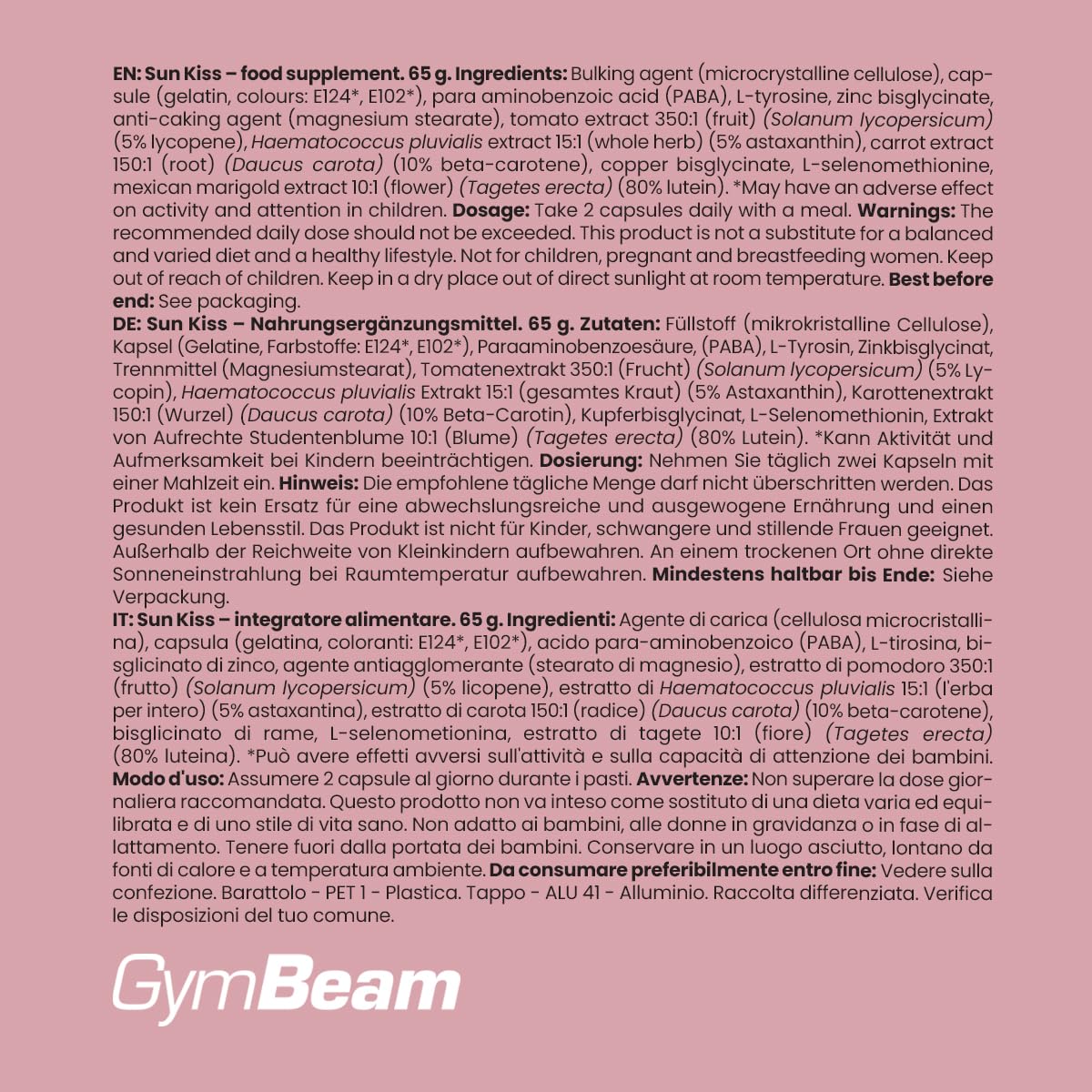 GymBeam Sun Kiss integratore pelle 90 cps zinco