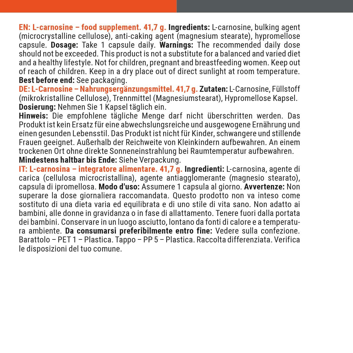 GymBeam L-Carnosina 500 mg Capsule 60 cps Antiossidante