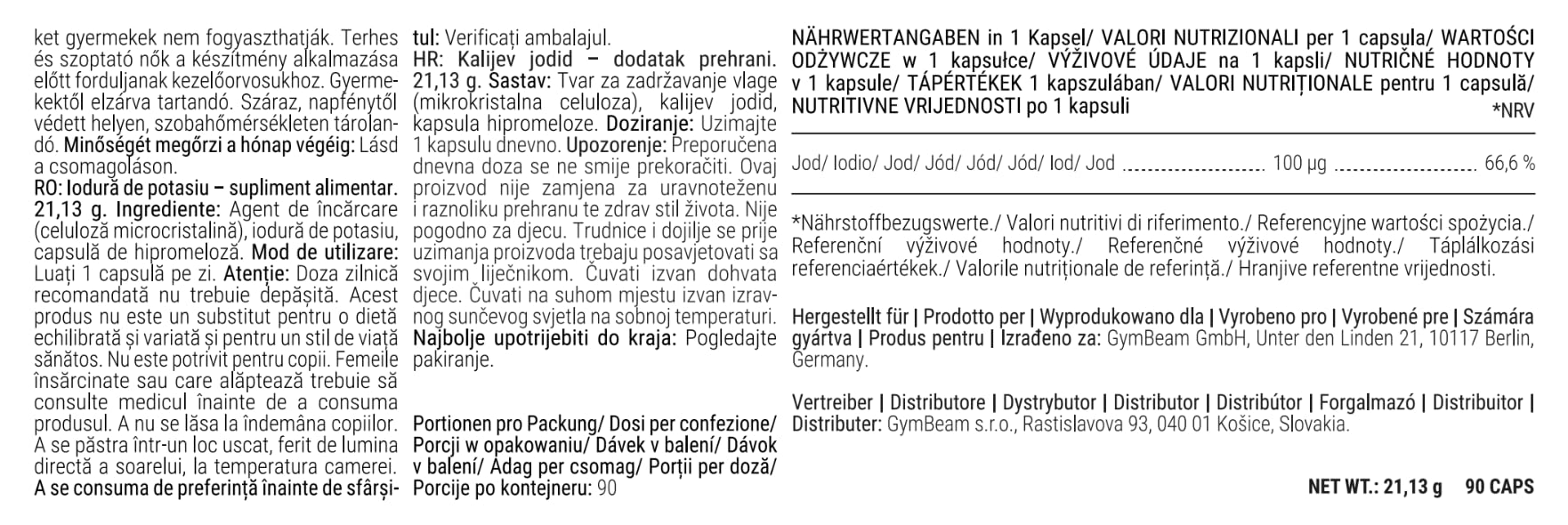 GymBeam Minerali Ioduro di Potassio Integratore 90 cps Tiroide
