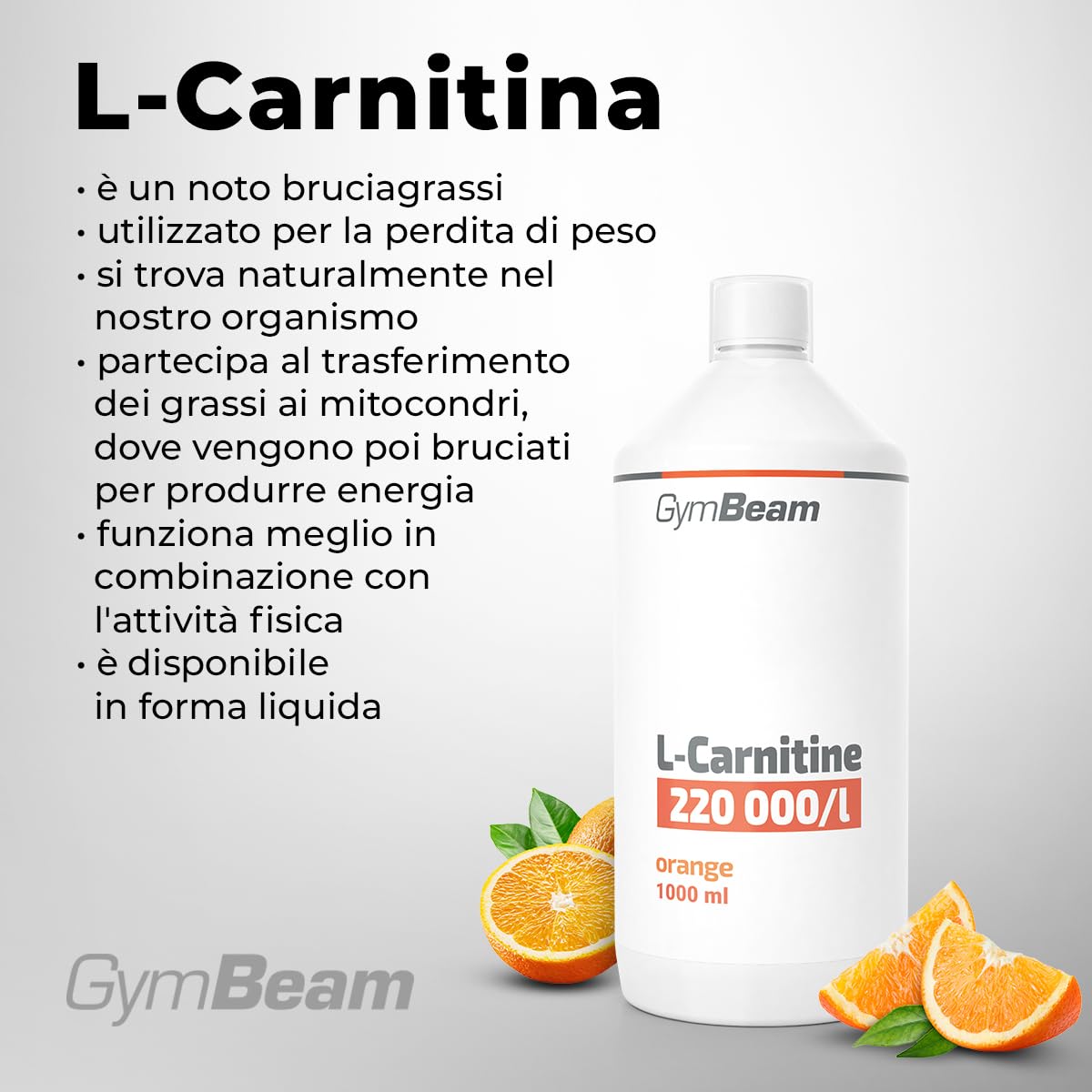 GymBeam L-Carnitina Liquida Arancia 1000ml Bruciagrassi