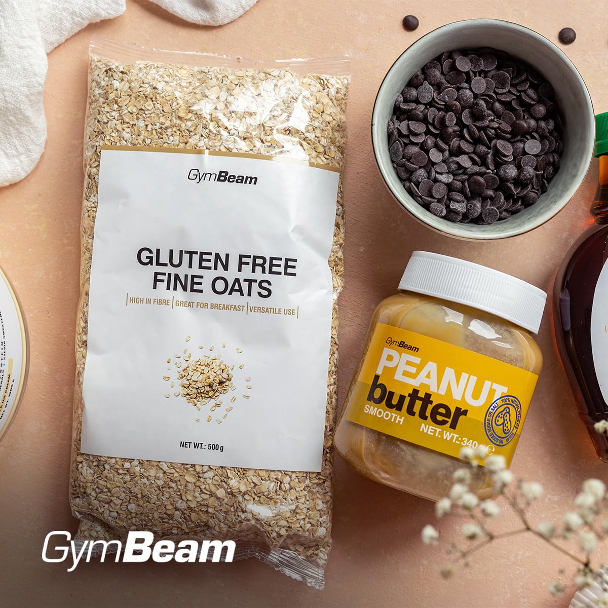 GymBeam Fiocchi di Avena Fini Senza Glutine 500g Fibre Proteine