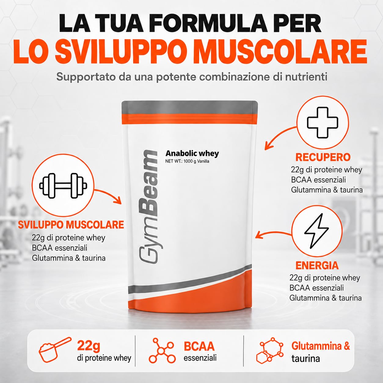 GymBeam Proteine Anabolic Whey Vaniglia 2500g creatina