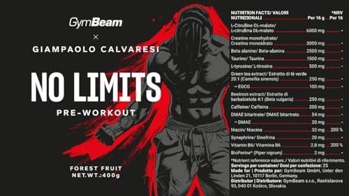 GymBeam No Limits Pre-Workout 400 g caffeina creatina