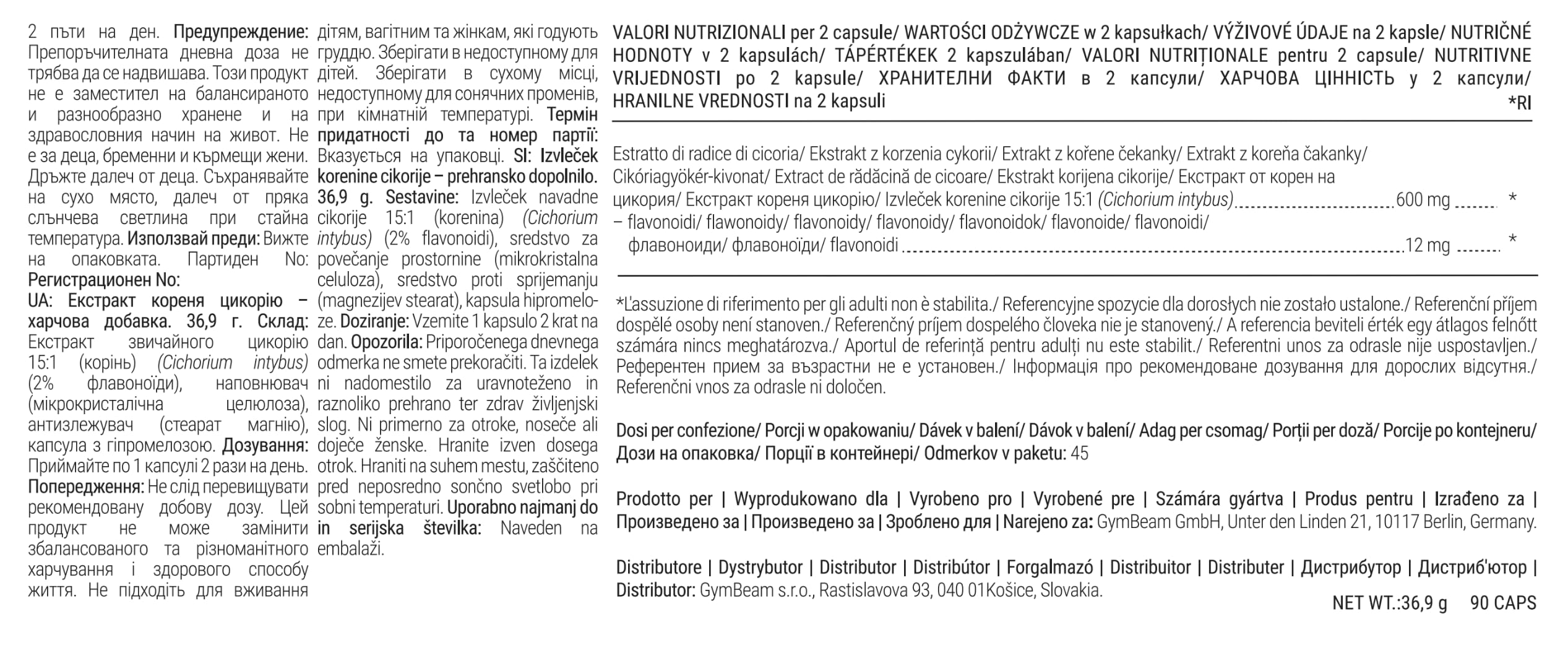 GymBeam Estratto Radice Cicoria capsule 90 cps digestione