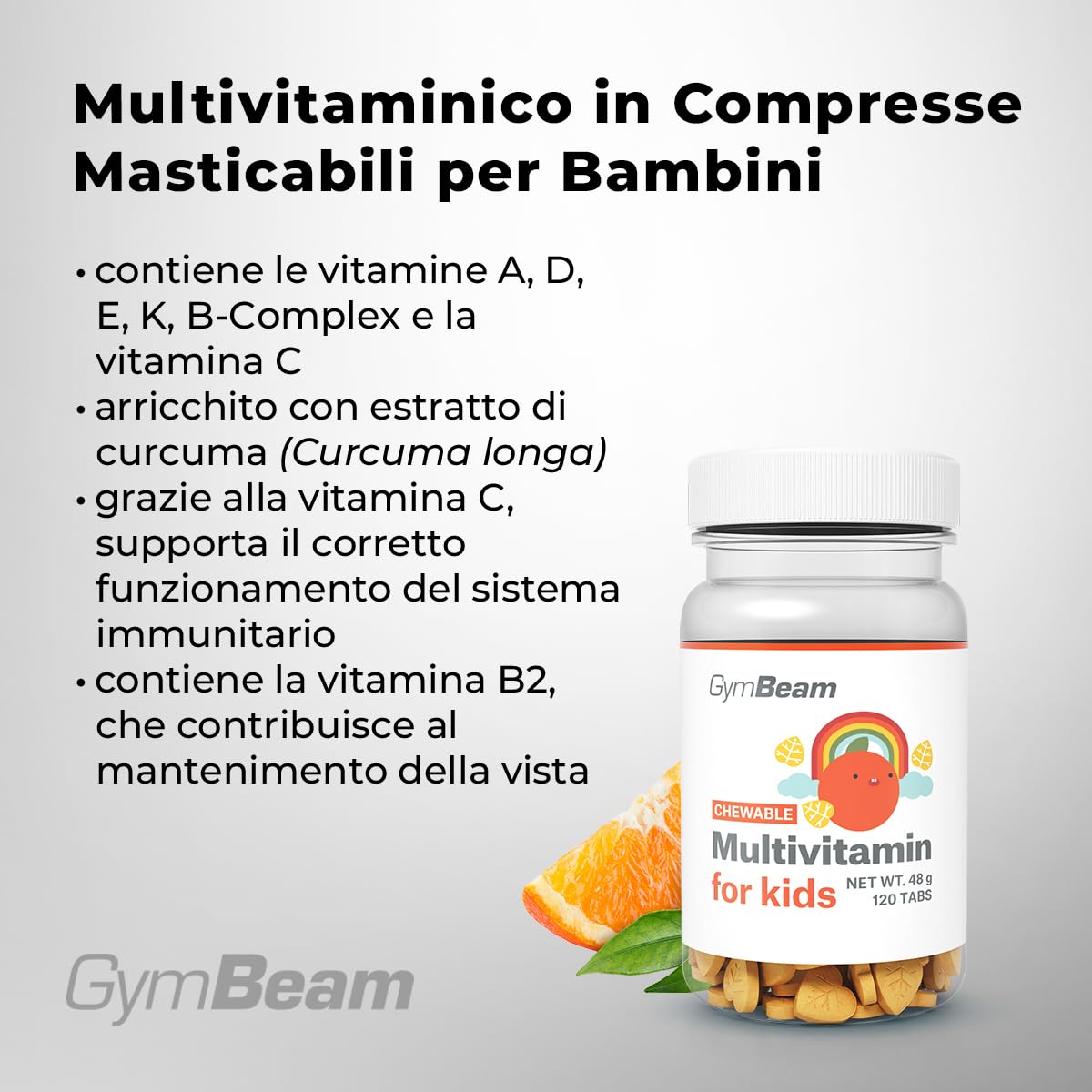 GymBeam Multivitaminico Bambini Gommose Arancia 120 Pezzi