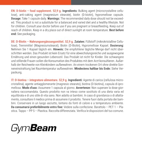 GymBeam D-Biotina 300 mcg 60 capsule integratore capelli vegano