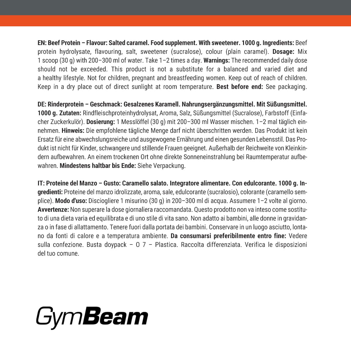 GymBeam Proteine del Manzo proteine caramello salato 1000 g
