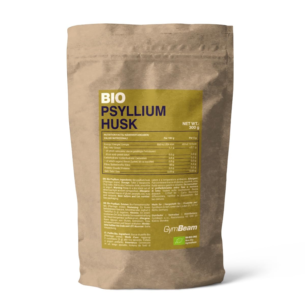GymBeam Alimentazione Psillio Bio 300 g Fibra Vegana