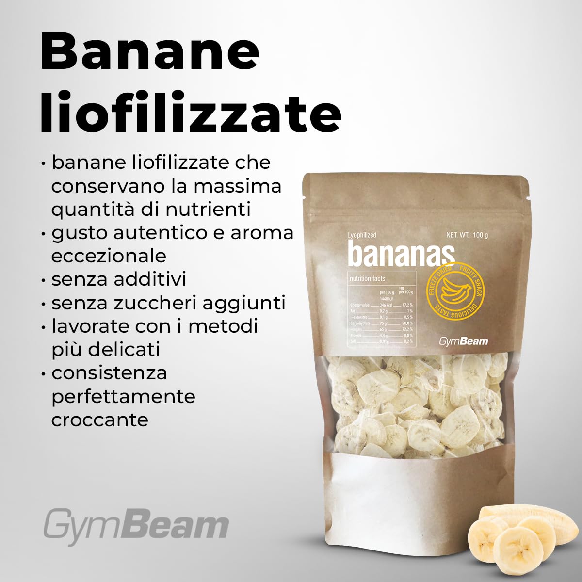 GymBeam Banane Liofilizzate 100g Snack Senza Additivi
