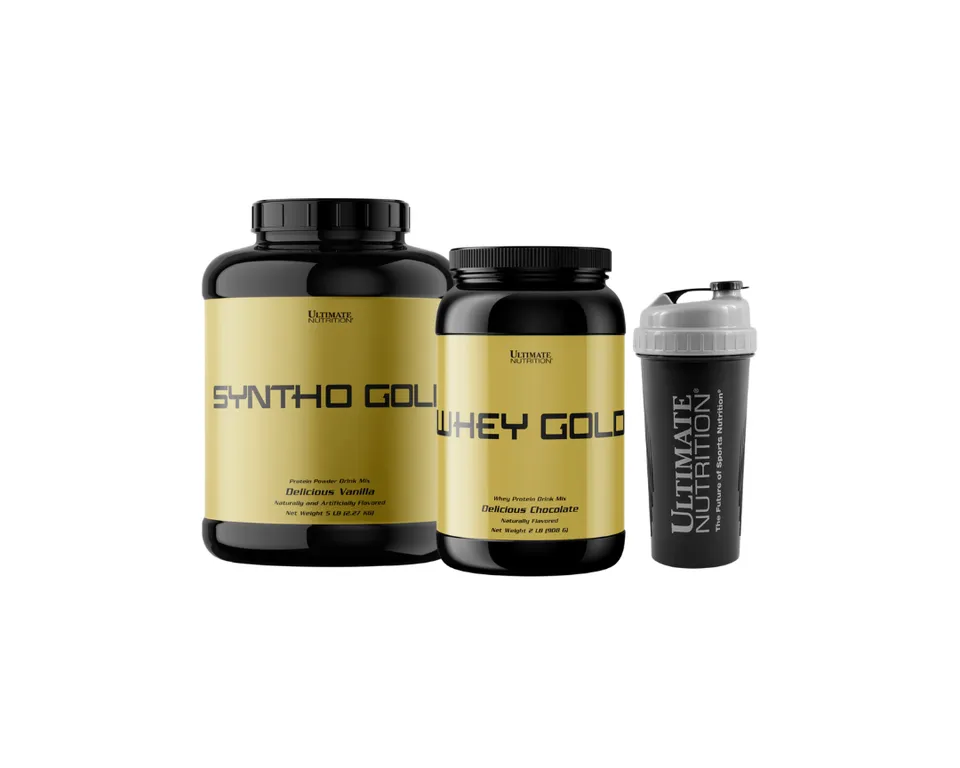 Ultimate Nutrition AM PM Stack Whey Syntho Gold Vaniglia Shaker