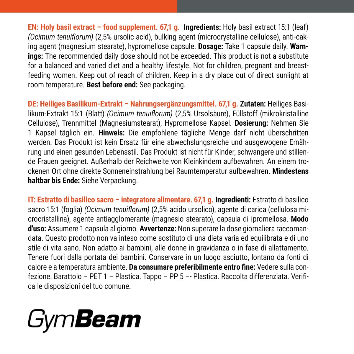 GymBeam Basilico Santo capsule tulsi acido ursolico