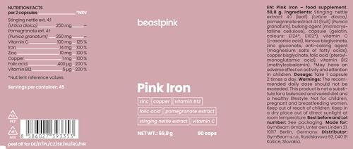 GymBeam Ferro Pink Integratore Donna 90 Capsule Ferro Zinco