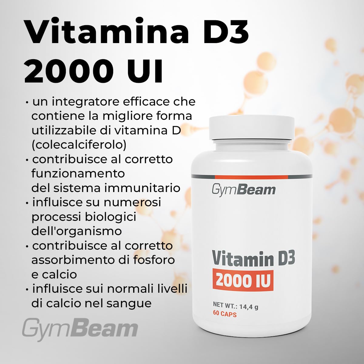 GymBeam Vitamina D3 2000 UI Capsule 60 cps ossa